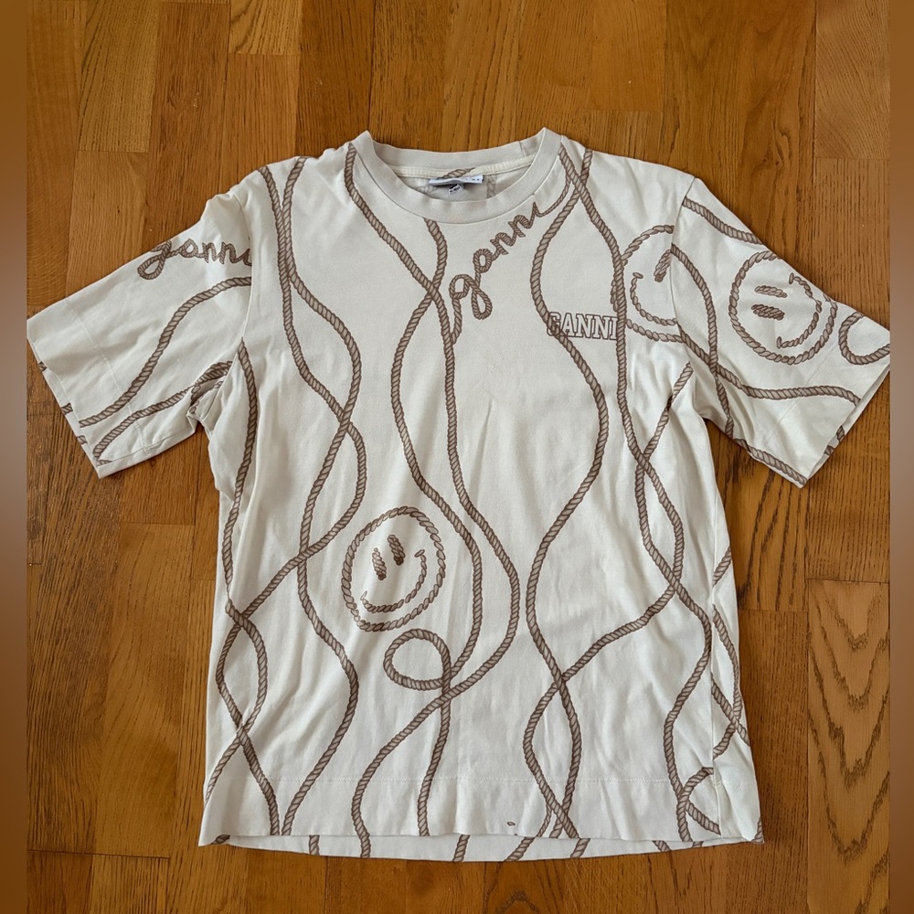 Ganni Cream Tee with Brown Rope Design - Picture 4 of 4